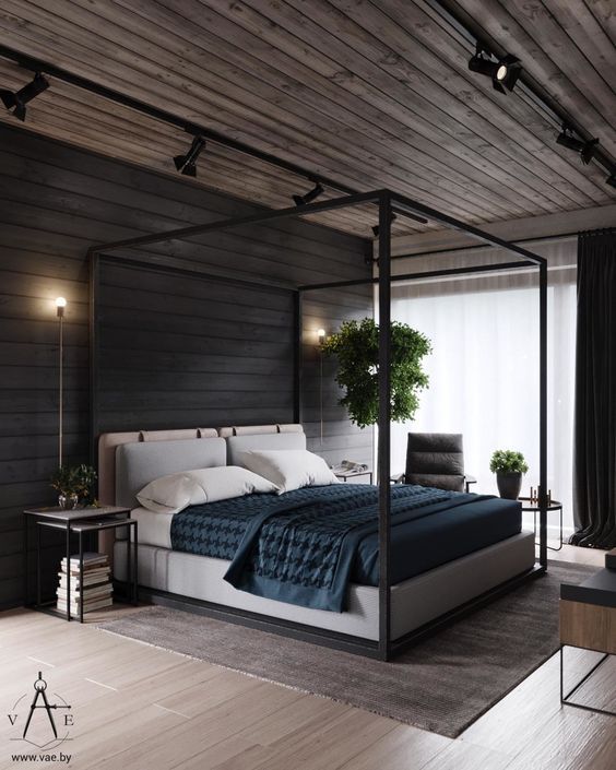 Slaapkamer met industriële inrichting. Slaapkamer met industriele inrichting.